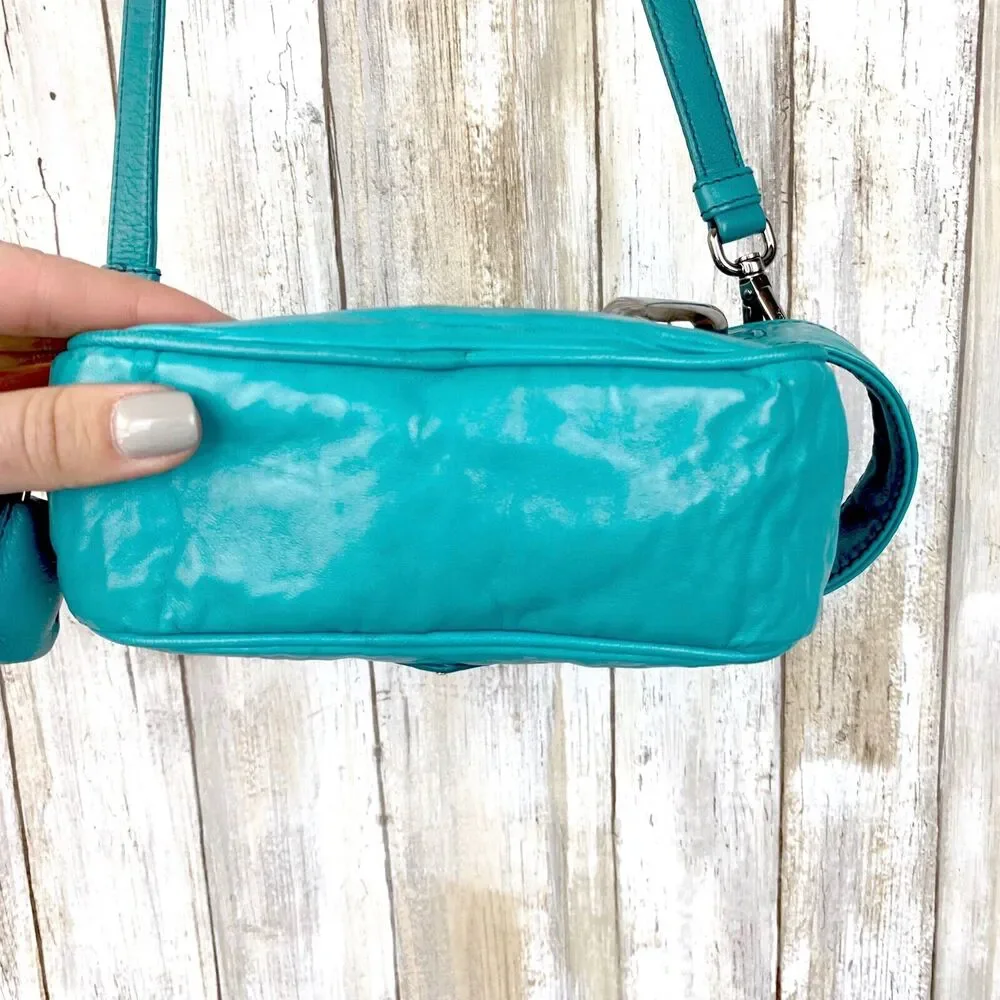 PRADA Pavone Blue Nappa Antique Leather Crossbody Camera Bag Zip Handheld RARE - Picture 11 of 12